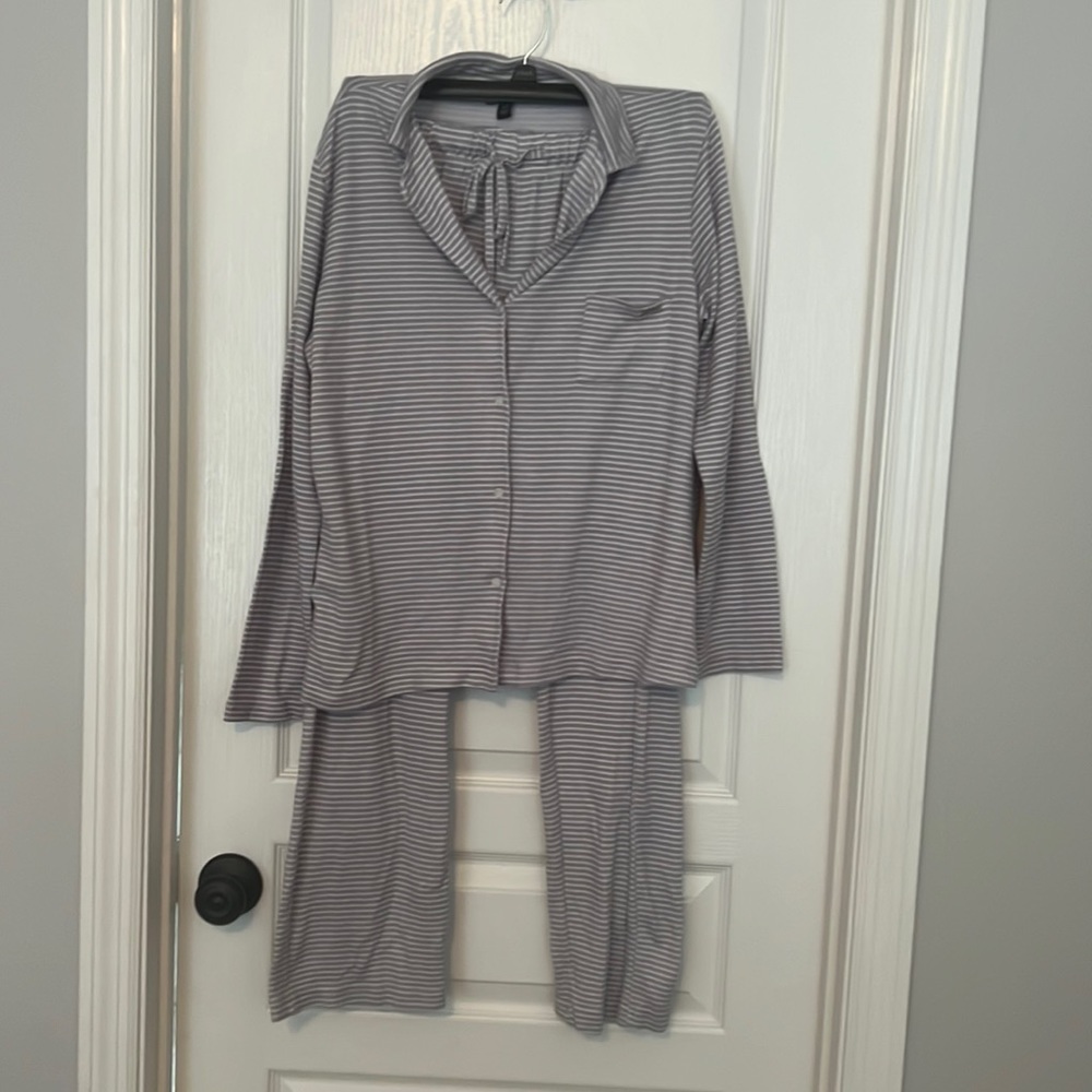 Lavender and white long sleeve pajama set